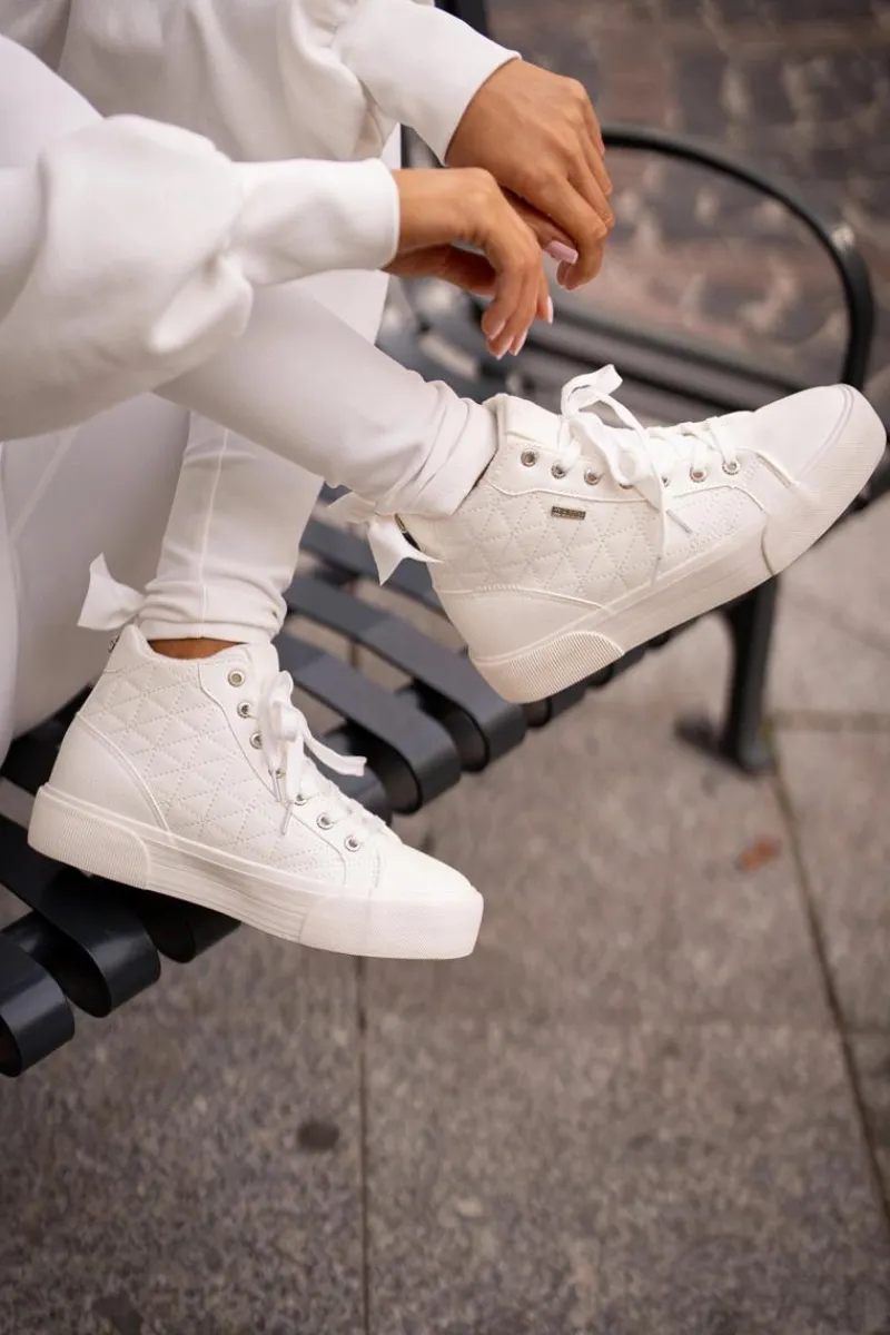 Hot Big Star Shoes Ocieplane Trampki Damskie Z Przeszyciami Big Star OO274A479 Białe Biały