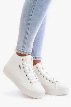 Hot Big Star Shoes Ocieplane Trampki Damskie Z Przeszyciami Big Star OO274A479 Białe Biały