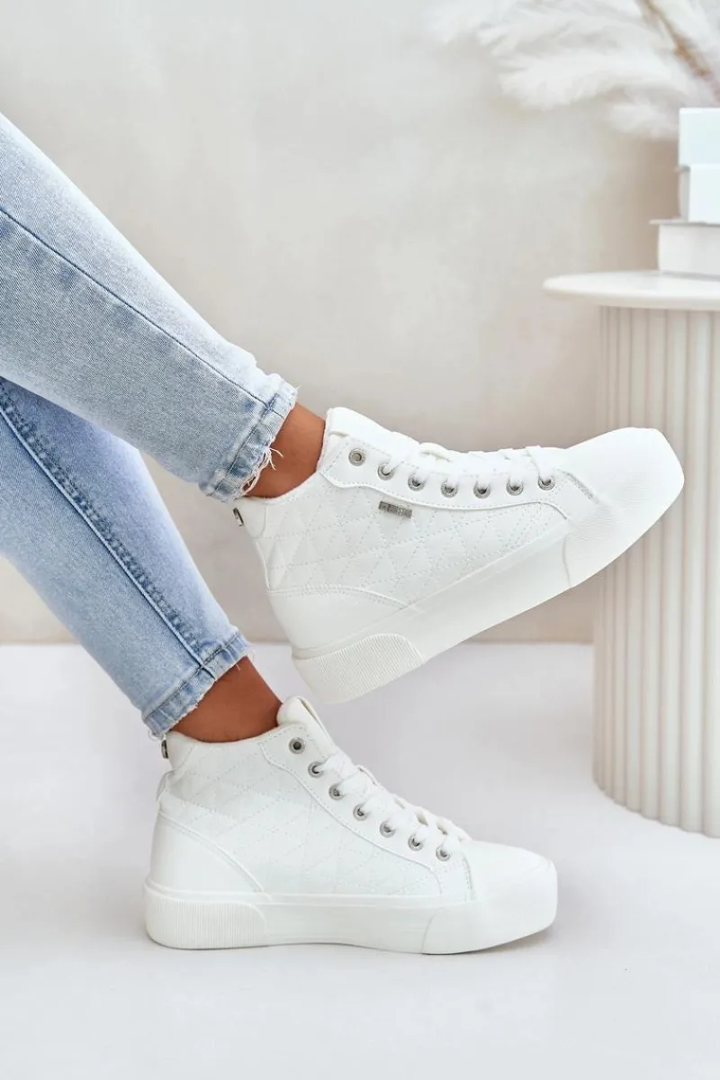 Hot Big Star Shoes Ocieplane Trampki Damskie Z Przeszyciami Big Star OO274A479 Białe Biały