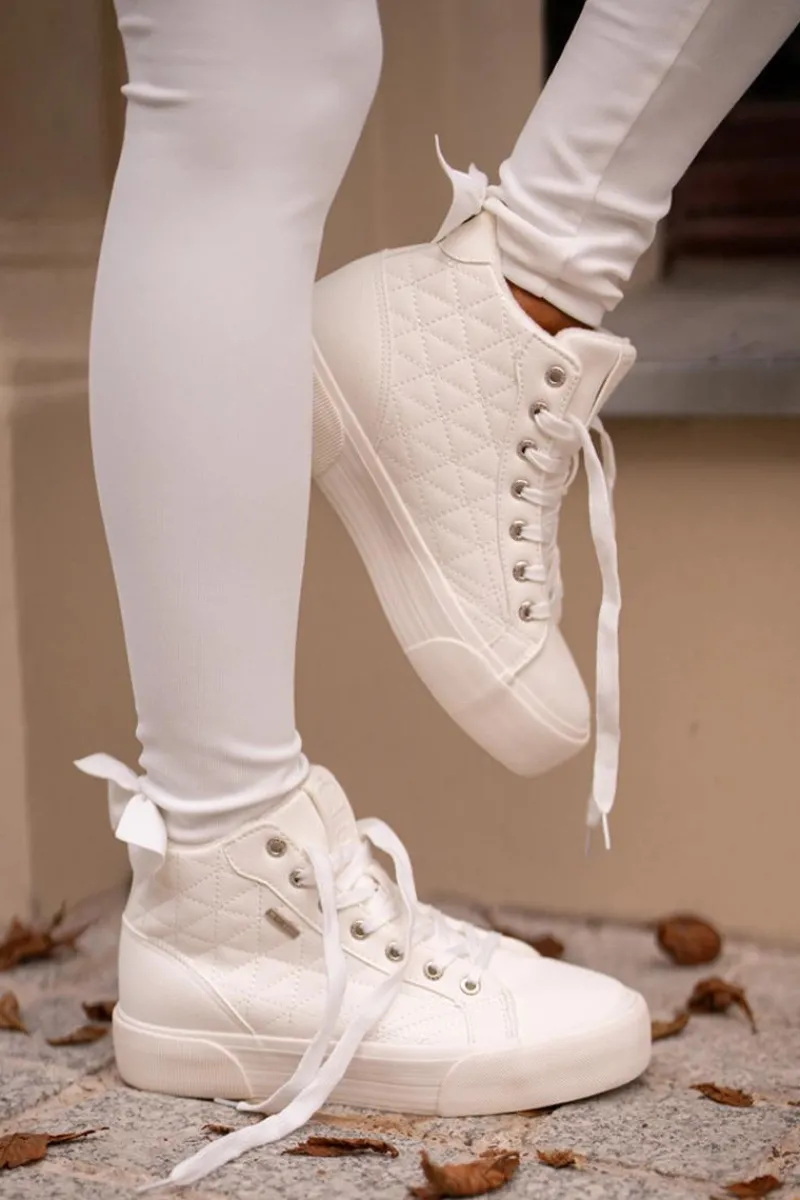 Hot Big Star Shoes Ocieplane Trampki Damskie Z Przeszyciami Big Star OO274A479 Białe Biały