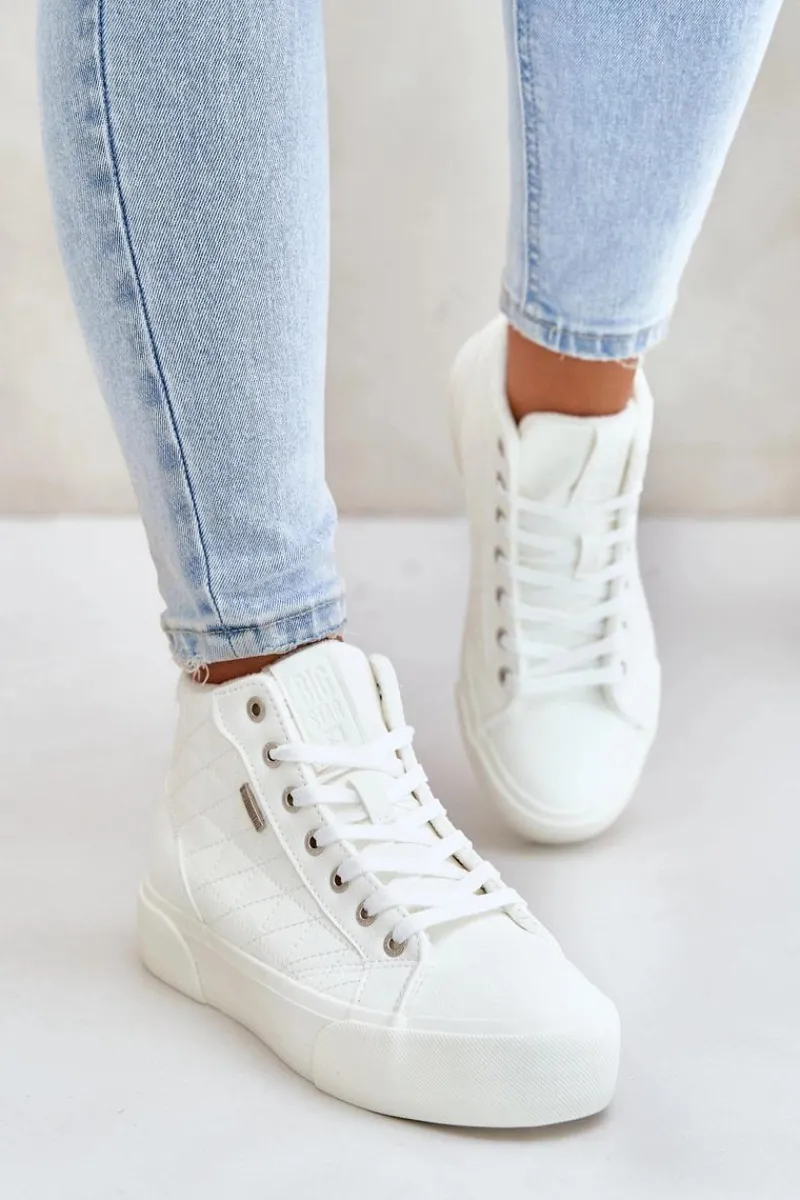 Hot Big Star Shoes Ocieplane Trampki Damskie Z Przeszyciami Big Star OO274A479 Białe Biały