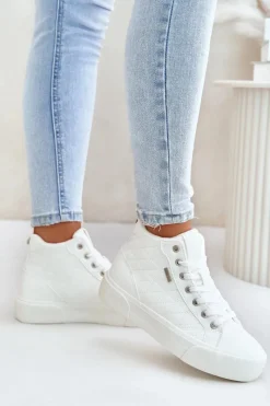 Hot Big Star Shoes Ocieplane Trampki Damskie Z Przeszyciami Big Star OO274A479 Białe Biały