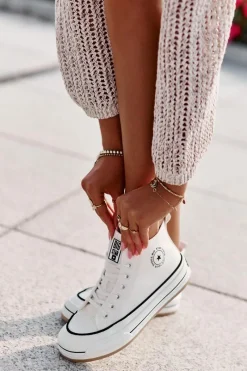 Outlet Big Star Shoes Ocieplane Trampki Damskie Na Platformie Eko Skórzane Big Star OO274061 Białe Biały