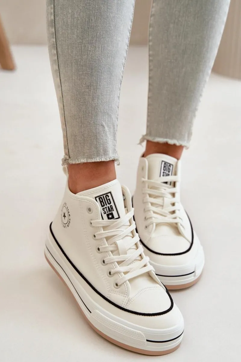 Outlet Big Star Shoes Ocieplane Trampki Damskie Na Platformie Eko Skórzane Big Star OO274061 Białe Biały