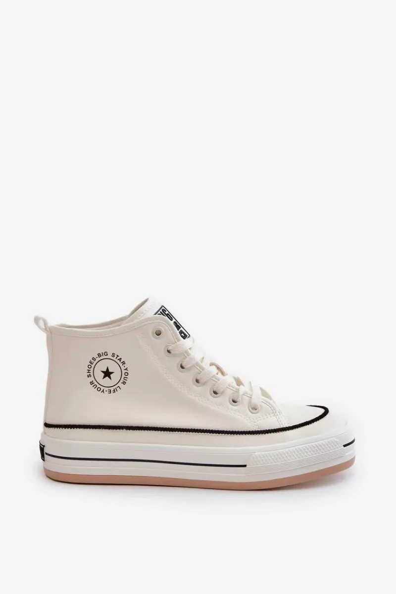 Outlet Big Star Shoes Ocieplane Trampki Damskie Na Platformie Eko Skórzane Big Star OO274061 Białe Biały