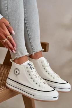 Outlet Big Star Shoes Ocieplane Trampki Damskie Na Platformie Eko Skórzane Big Star OO274061 Białe Biały