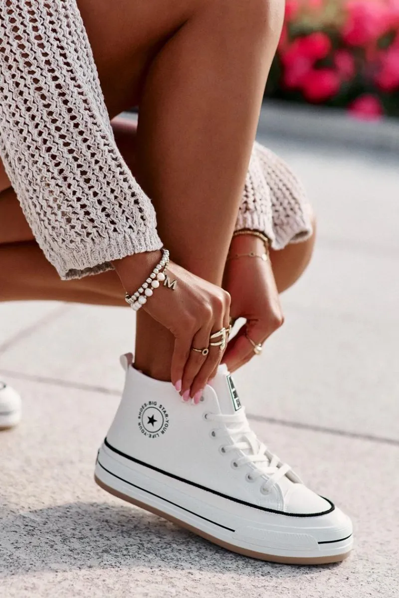 Outlet Big Star Shoes Ocieplane Trampki Damskie Na Platformie Eko Skórzane Big Star OO274061 Białe Biały