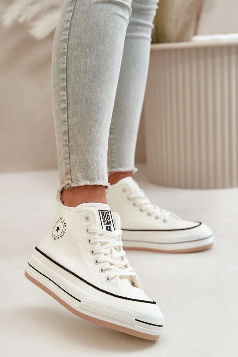 Outlet Big Star Shoes Ocieplane Trampki Damskie Na Platformie Eko Skórzane Big Star OO274061 Białe Biały