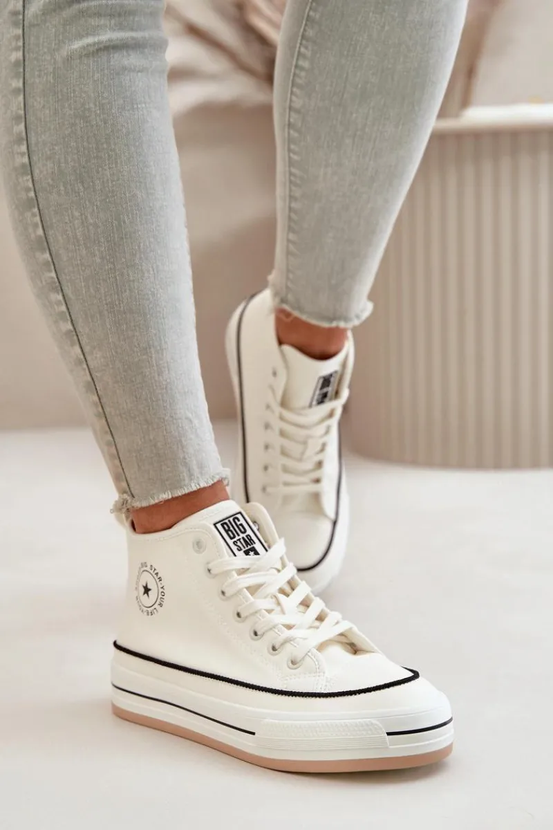 Outlet Big Star Shoes Ocieplane Trampki Damskie Na Platformie Eko Skórzane Big Star OO274061 Białe Biały