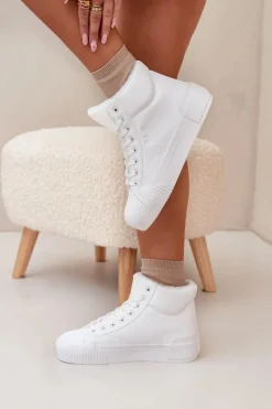 Best Ocieplane Trampki Damskie Na Platformie Big Star OO274794 Białe Damskie Trampki Ocieplane|Trampki Damskie Big Star