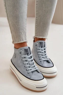 Best Big Star Shoes Ocieplane Trampki Damskie Na Platformie Eko Skórzane Big Star OO274069 e Niebieski