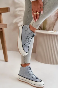 Best Big Star Shoes Ocieplane Trampki Damskie Na Platformie Eko Skórzane Big Star OO274069 e Niebieski