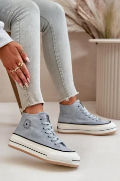 Best Big Star Shoes Ocieplane Trampki Damskie Na Platformie Eko Skórzane Big Star OO274069 e Niebieski