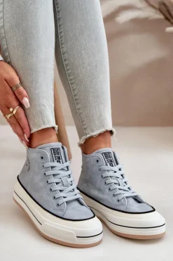 Best Big Star Shoes Ocieplane Trampki Damskie Na Platformie Eko Skórzane Big Star OO274069 e Niebieski