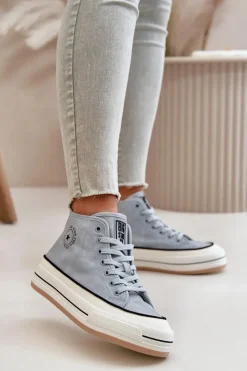 Best Big Star Shoes Ocieplane Trampki Damskie Na Platformie Eko Skórzane Big Star OO274069 e Niebieski