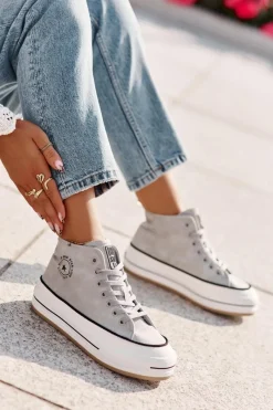 Best Big Star Shoes Ocieplane Trampki Damskie Na Platformie Eko Skórzane Big Star OO274069 e Niebieski