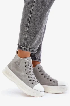 Sale Ocieplane Trampki Damskie Na Platformie Big Star OO274073 Szare Damskie Trampki Ocieplane|Trampki Damskie Big Star