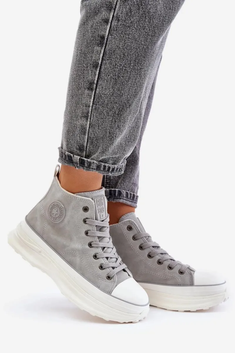 Sale Ocieplane Trampki Damskie Na Platformie Big Star OO274073 Szare Damskie Trampki Ocieplane|Trampki Damskie Big Star