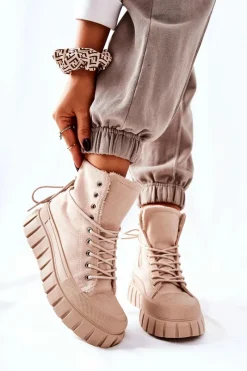 Best Ocieplane Trampki Na Platformie Beżowe Marlow Damskie Trampki Ocieplane|Trampki Damskie Wysokie
