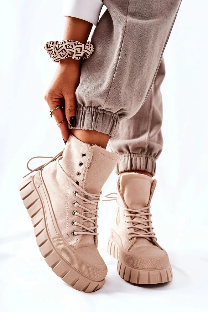 Best Ocieplane Trampki Na Platformie Beżowe Marlow Damskie Trampki Ocieplane|Trampki Damskie Wysokie