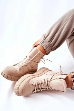 Best Ocieplane Trampki Na Platformie Beżowe Marlow Damskie Trampki Ocieplane|Trampki Damskie Wysokie