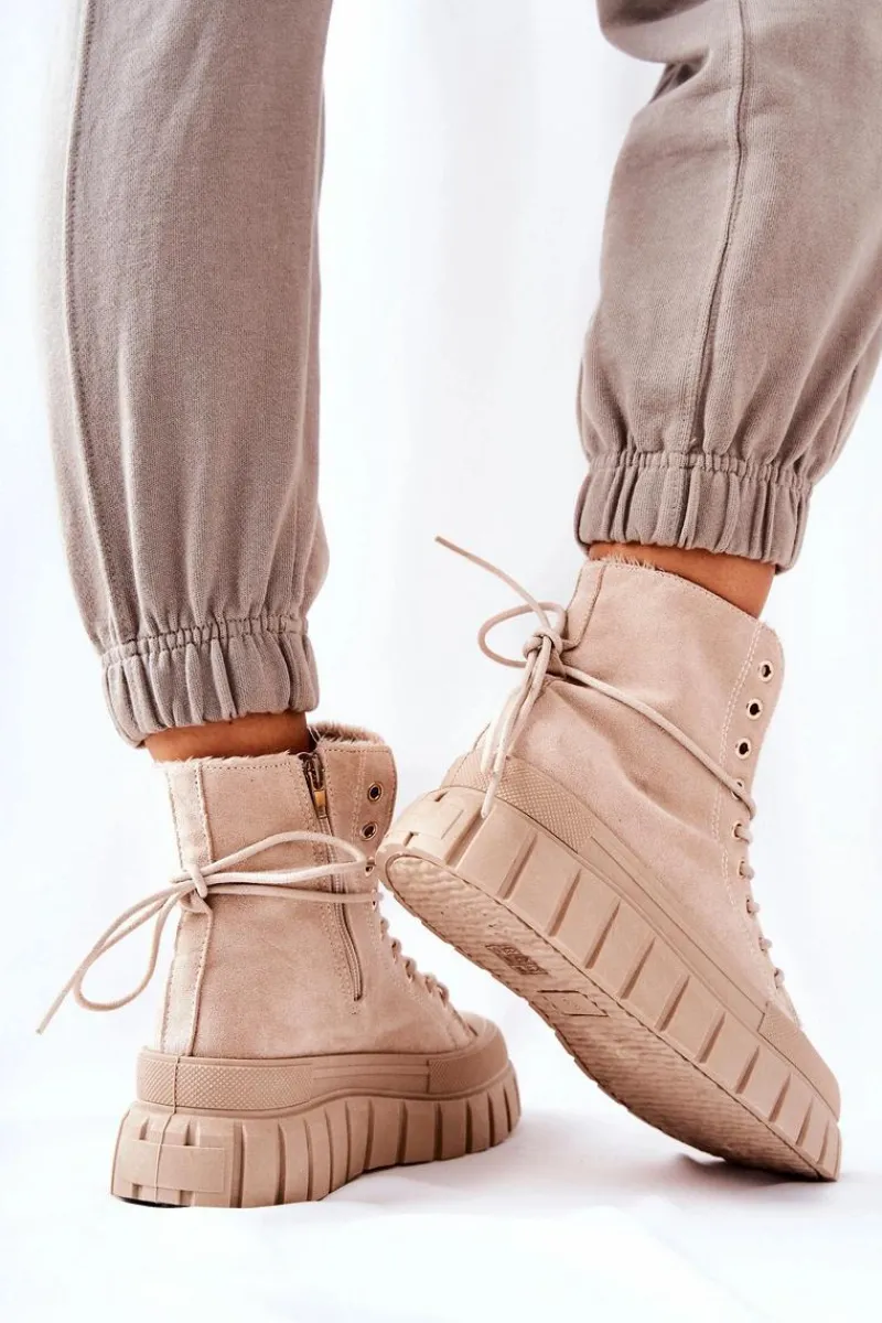 Best Ocieplane Trampki Na Platformie Beżowe Marlow Damskie Trampki Ocieplane|Trampki Damskie Wysokie
