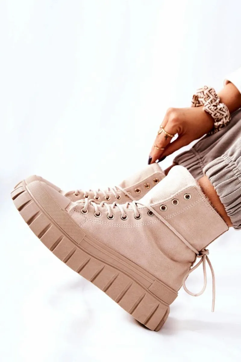 Best Ocieplane Trampki Na Platformie Beżowe Marlow Damskie Trampki Ocieplane|Trampki Damskie Wysokie