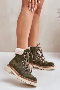 Outlet Ocieplane Trapery Botki Damskie Na Zamek Zielone Ferelia Damskie Botki Ocieplane|Damskie Trapery