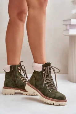 Outlet Ocieplane Trapery Botki Damskie Na Zamek Zielone Ferelia Damskie Botki Ocieplane|Damskie Trapery