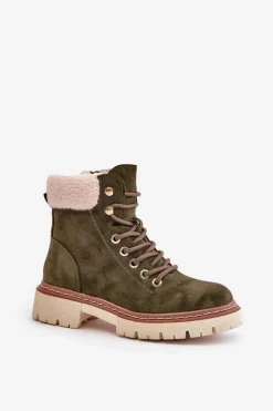 Outlet Ocieplane Trapery Botki Damskie Na Zamek Zielone Ferelia Damskie Botki Ocieplane|Damskie Trapery