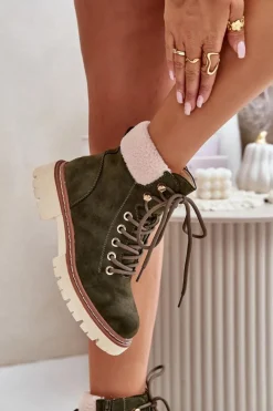 Outlet Ocieplane Trapery Botki Damskie Na Zamek Zielone Ferelia Damskie Botki Ocieplane|Damskie Trapery