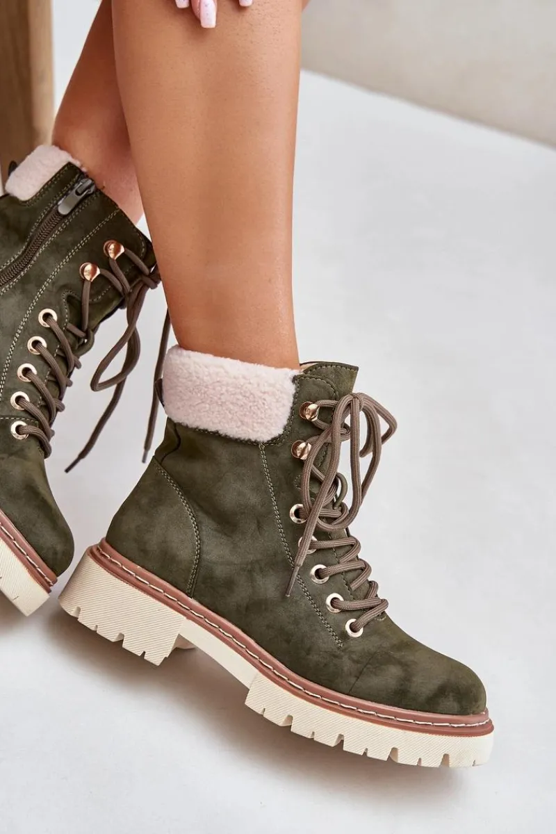 Outlet Ocieplane Trapery Botki Damskie Na Zamek Zielone Ferelia Damskie Botki Ocieplane|Damskie Trapery