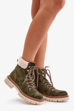 Outlet Ocieplane Trapery Botki Damskie Na Zamek Zielone Ferelia Damskie Botki Ocieplane|Damskie Trapery