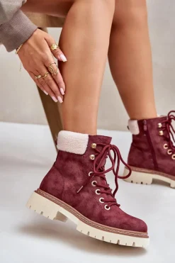 Hot Boto Ocieplane Trapery Botki Damskie Na Zamek Bordowe Ferelia