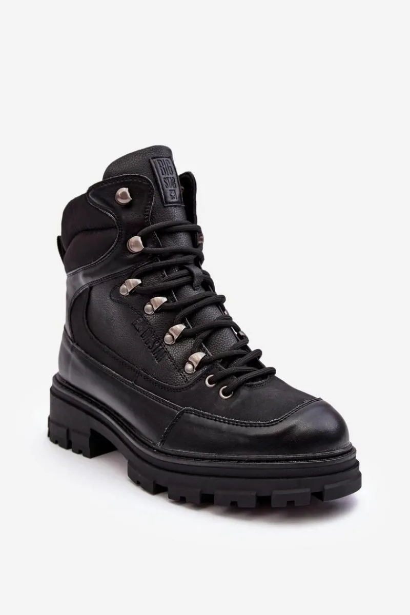 Sale Big Star Shoes Ocieplane Trapery Botki Sznurowane Damskie Czarne Big Star MM274663