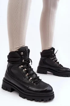 Sale Big Star Shoes Ocieplane Trapery Botki Sznurowane Damskie Czarne Big Star MM274663