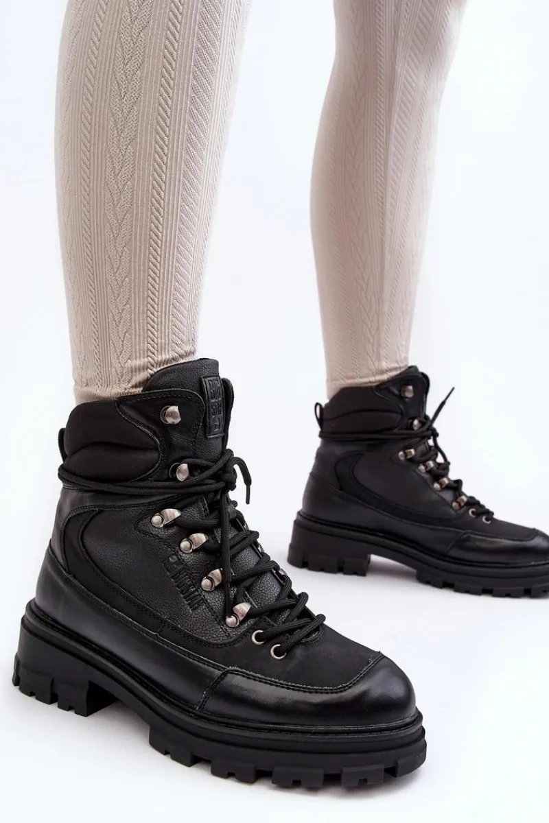 Sale Big Star Shoes Ocieplane Trapery Botki Sznurowane Damskie Czarne Big Star MM274663