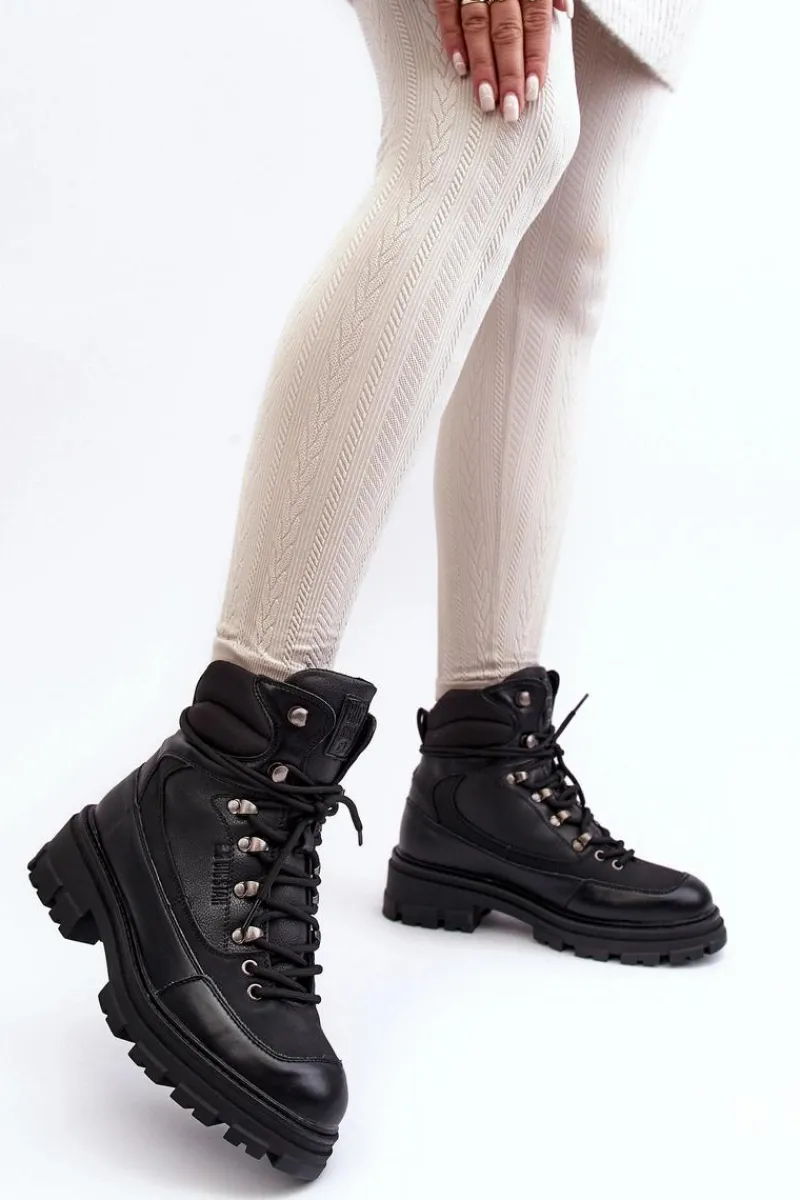 Sale Big Star Shoes Ocieplane Trapery Botki Sznurowane Damskie Czarne Big Star MM274663