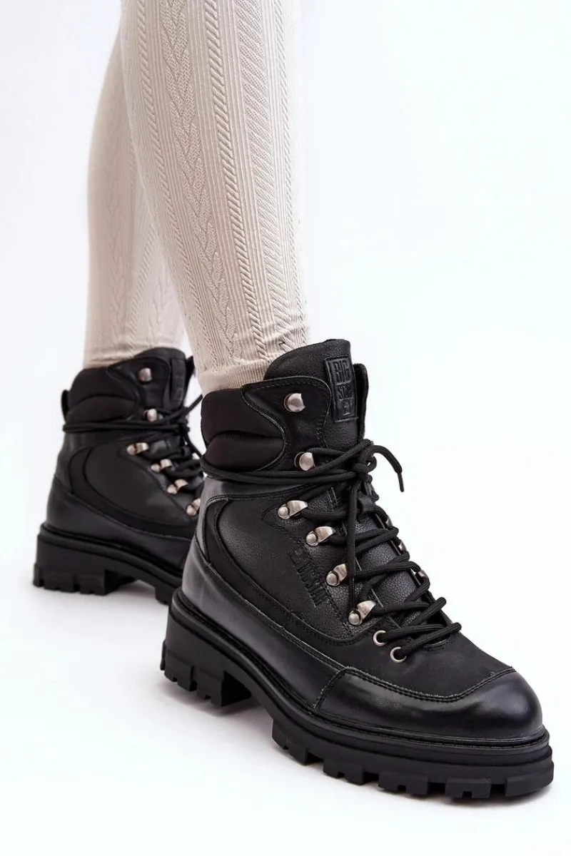 Sale Big Star Shoes Ocieplane Trapery Botki Sznurowane Damskie Czarne Big Star MM274663