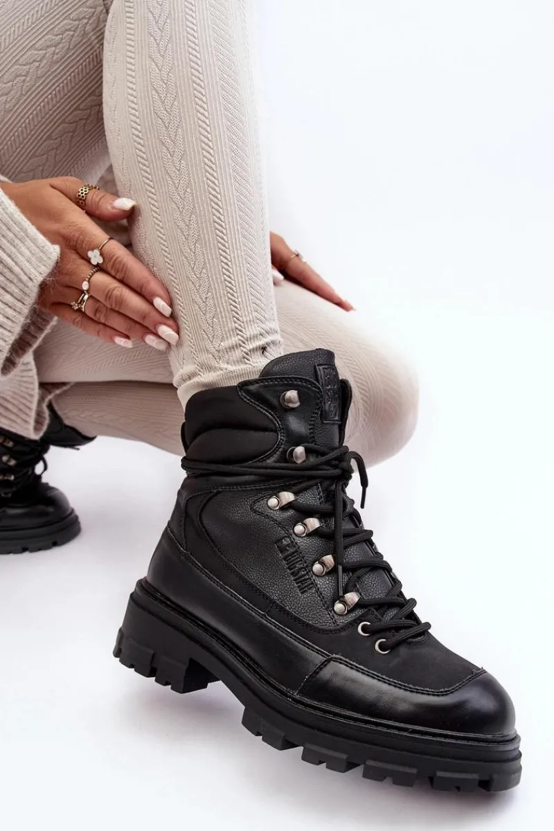 Sale Big Star Shoes Ocieplane Trapery Botki Sznurowane Damskie Czarne Big Star MM274663