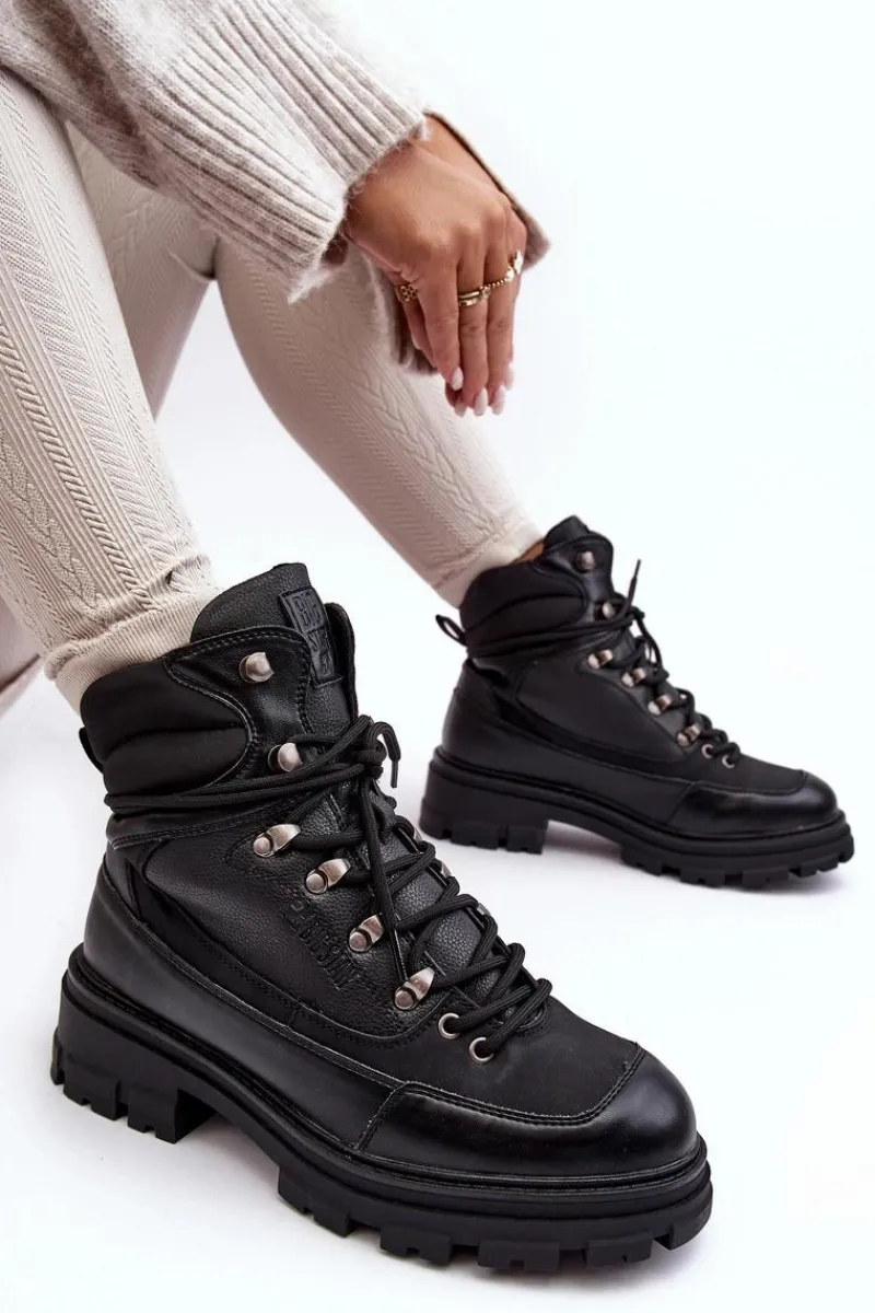 Sale Big Star Shoes Ocieplane Trapery Botki Sznurowane Damskie Czarne Big Star MM274663