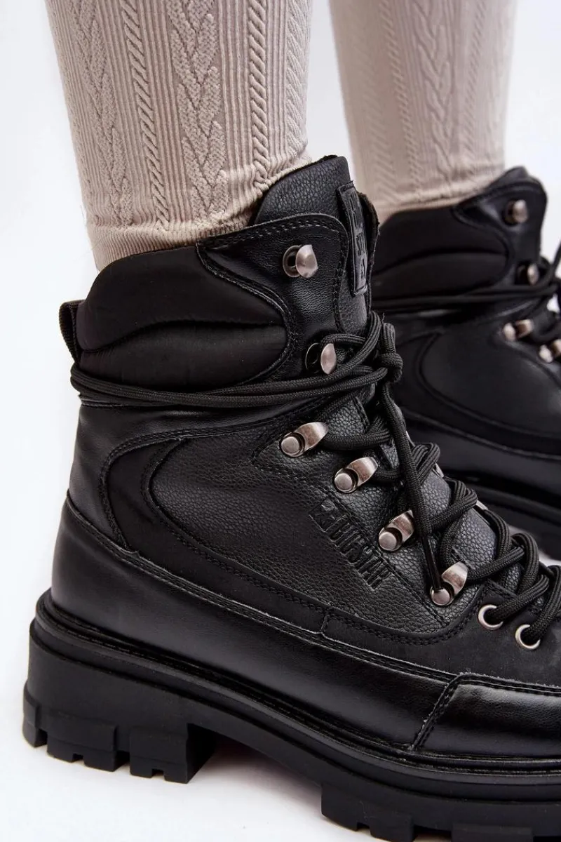 Sale Big Star Shoes Ocieplane Trapery Botki Sznurowane Damskie Czarne Big Star MM274663