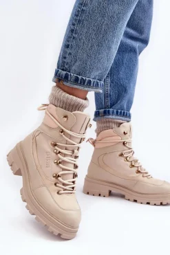 Damskie Trapery|Botki Sznurowane></noscript>Big Star Shoes Ocieplane Trapery Botki Sznurowane Damskie Jasnobeżowe Big Star MM274664