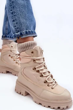 Damskie Trapery|Botki Sznurowane></noscript>Big Star Shoes Ocieplane Trapery Botki Sznurowane Damskie Jasnobeżowe Big Star MM274664