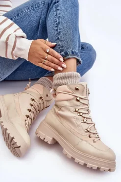 Damskie Trapery|Botki Sznurowane></noscript>Big Star Shoes Ocieplane Trapery Botki Sznurowane Damskie Jasnobeżowe Big Star MM274664