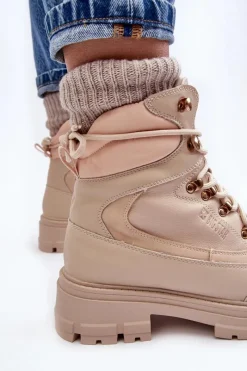 Damskie Trapery|Botki Sznurowane></noscript>Big Star Shoes Ocieplane Trapery Botki Sznurowane Damskie Jasnobeżowe Big Star MM274664