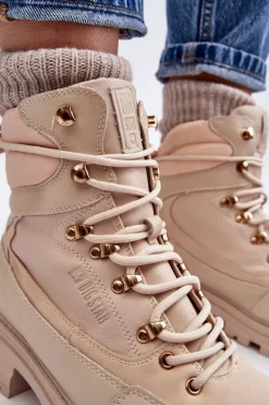 Damskie Trapery|Botki Sznurowane></noscript>Big Star Shoes Ocieplane Trapery Botki Sznurowane Damskie Jasnobeżowe Big Star MM274664