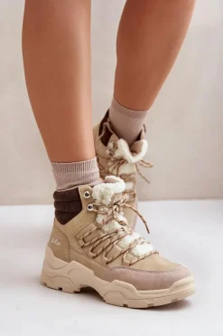 Best Ocieplane Trapery Damskie LCJ-24-03-3059L Beżowe Damskie Trekkingowe Damskie|Botki Ocieplane