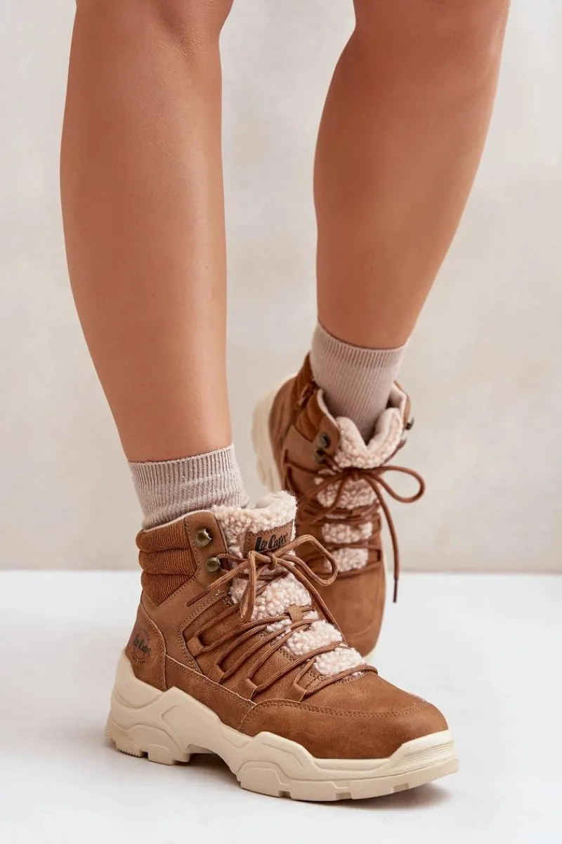 Trekkingowe Damskie|Botki Ocieplane>Lee Cooper Ocieplane Trapery Damskie LCJ-24-03-3061L Brązowe Brązowy