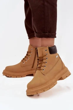 Damskie Trapery|Botki Sznurowane>Boto Ocieplane Trapery Damskie Na Zamek Camel Selinda